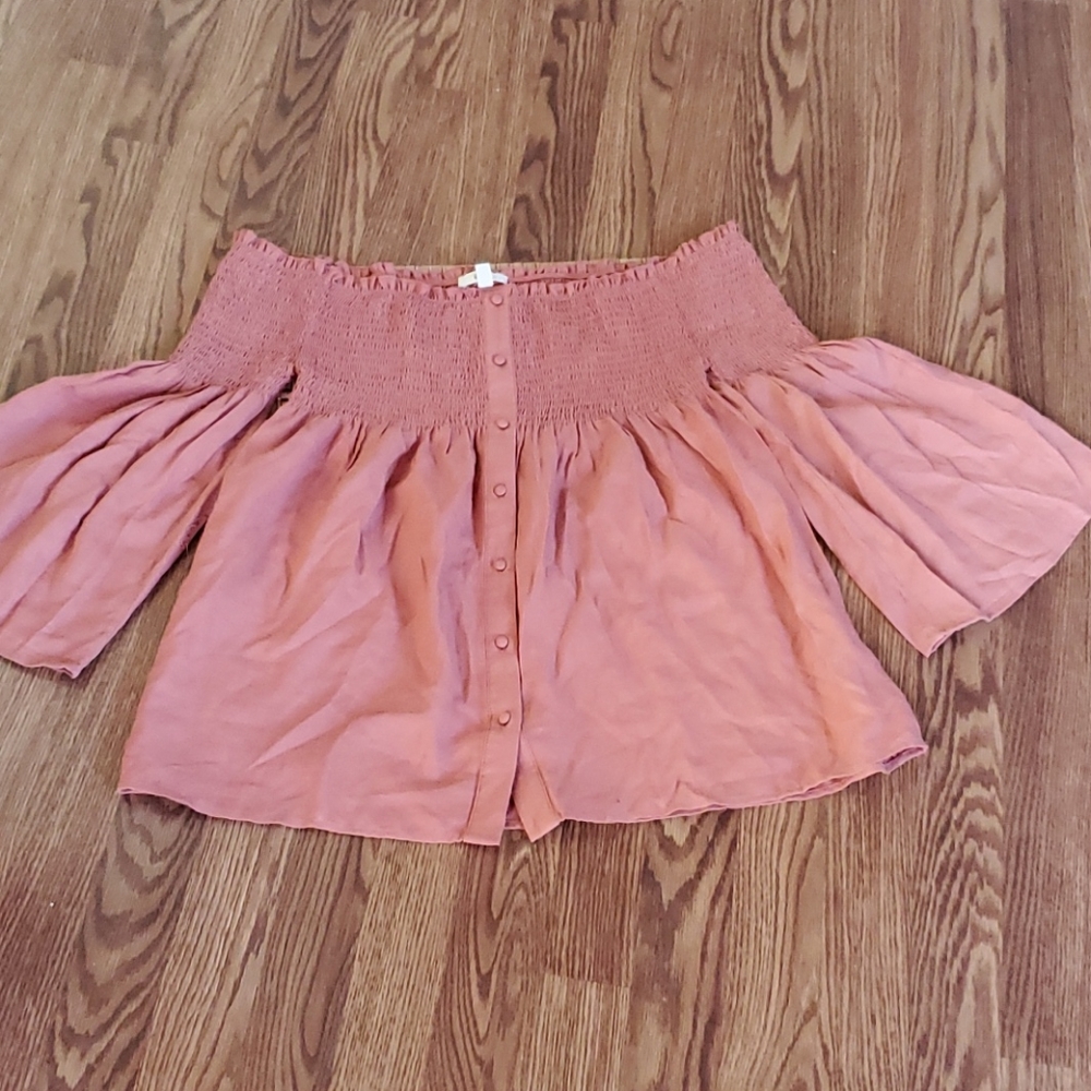 E and M off shoulder bell sleeve large button down